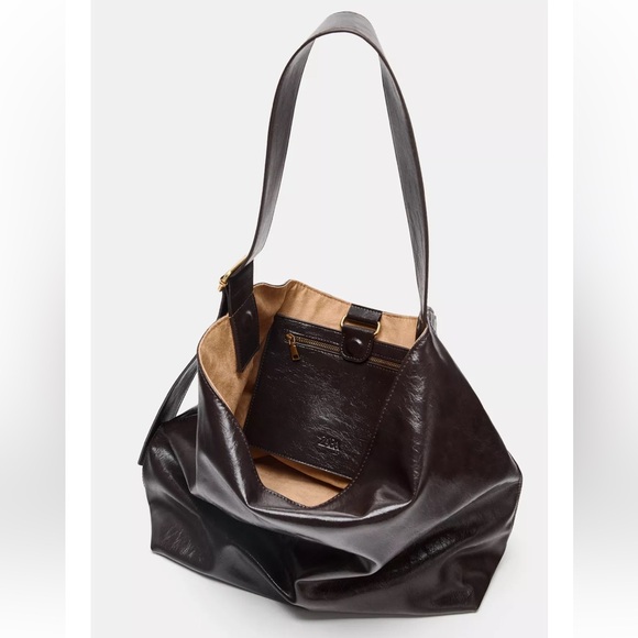 Zara Dark Brown Leather Hobo Bag - Picture 3 of 5